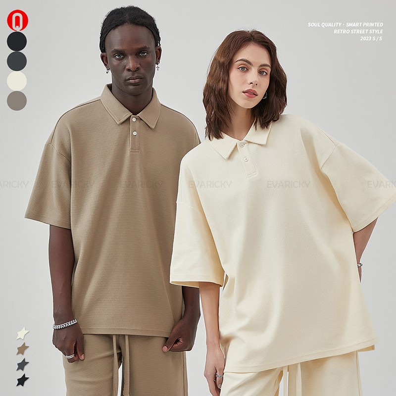 ラペルソリッドカラーユニセックスTシャツ